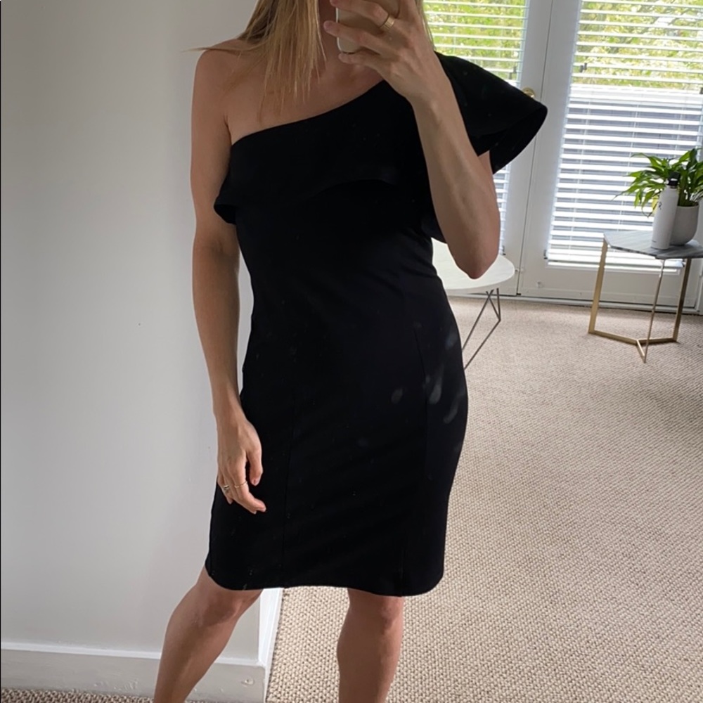 Leith Black asymmetrical ruffle dress